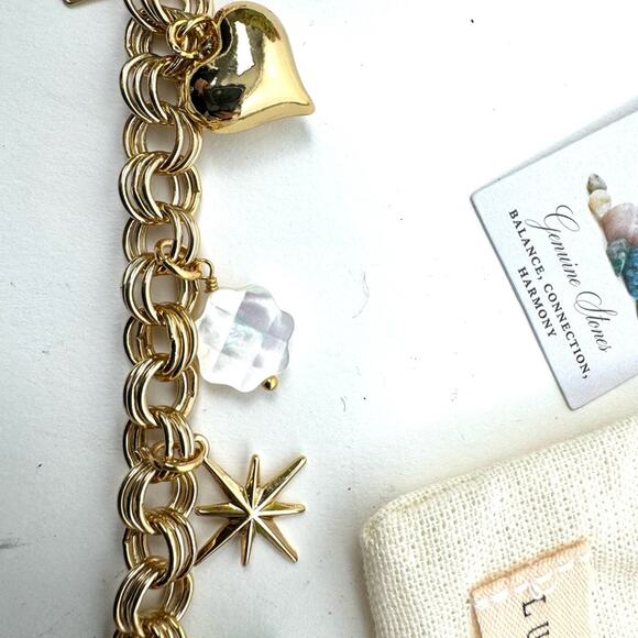 LUNA NORTE gold tone toggle charm bracelet. Semi-precious stones - Picture 1 of 6